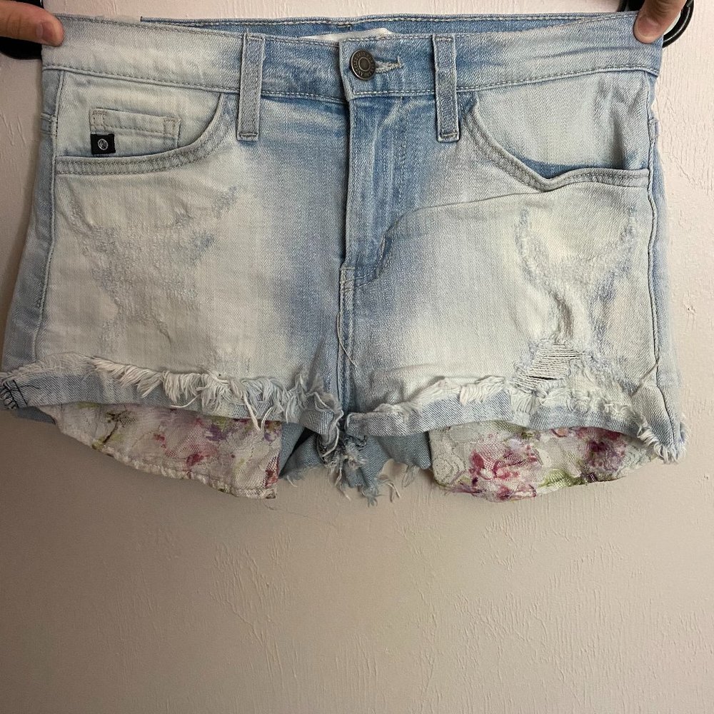 RanCan Light Distressed Low Rise Denim Shorts